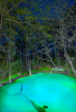 Unnamed Sinkhole Glowing At Night In Florida