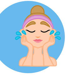 Facial cleansing with water to relieve dryness and prepare for subsequent skin care treatments. Vector illustration