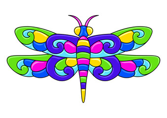 Decorative ornamental stylized dragonfly. Mexican ceramic cute naive art.