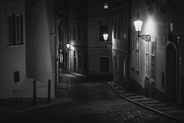 old streets of Prague at night