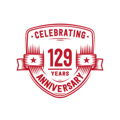 129 years anniversary celebration shield design template. 129th anniversary logo. Vector and illustration.
