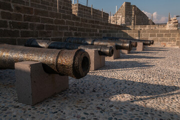 Bodrum Castle, Bodrum, Turkey. Tourist attraction. A few cannons in the castle.