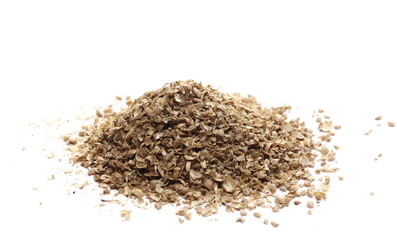 Coriander ground pile isolated on white background, side view