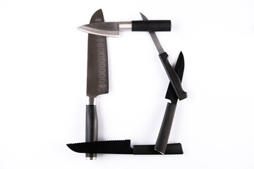 Alphabet made of knives isolated on white background. Letter 