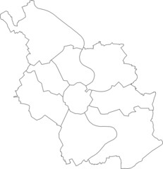Simple white vector map with black borders of districts of Cologne, Germany