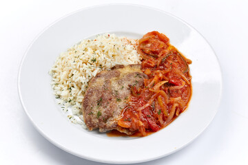 meat with rice and vegetables