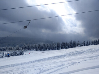 Image at a mountain resort on a sunny morning