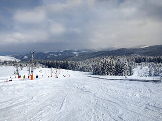 Image at a mountain resort on a sunny morning