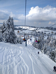 Image at a mountain resort on a sunny morning