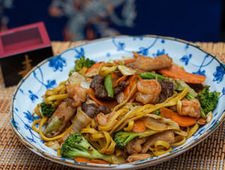 Yakisoba. Asian food with vegetables and pasta