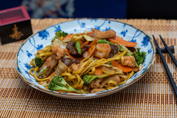 Yakisoba. Asian food with vegetables and pasta