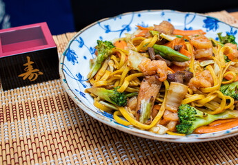 Yakisoba. Asian food with vegetables and pasta