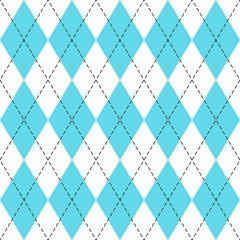 Fototapeta premium Easter Argyle plaid. Scottish pattern in blue and white rhombuses. Scottish cage. Traditional Scottish background of diamonds. Seamless fabric texture. Vector illustration