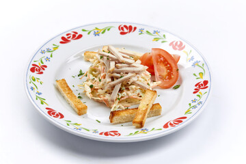 meat salad on the white background