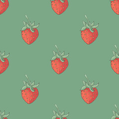 vector strawberry seamless pattern with berries and flowers-02