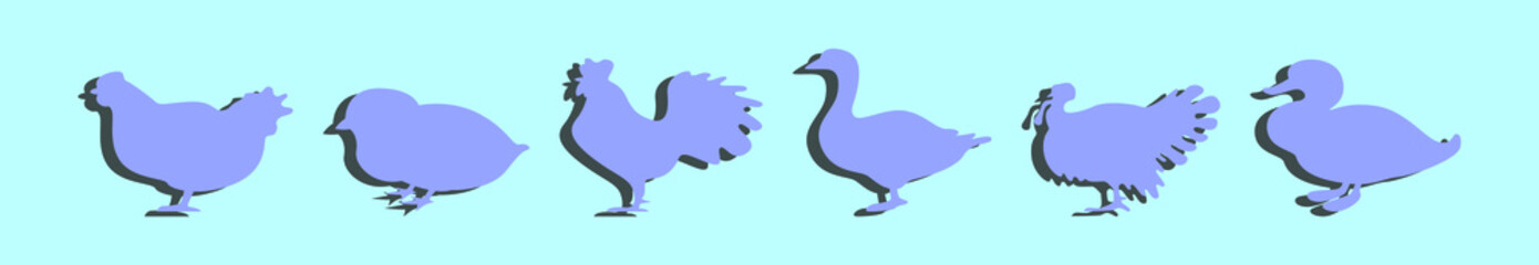 set of fowl animals cartoon icon design template with various models. vector illustration isolated on blue background