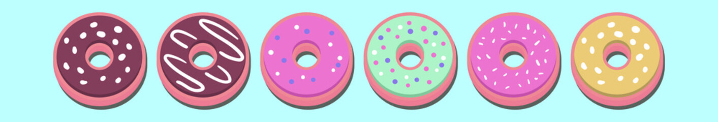 set of donuts cartoon icon design template with various models. vector illustration isolated on blue background