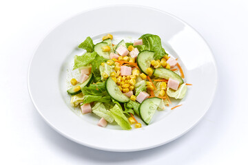 salad with ham on the white background