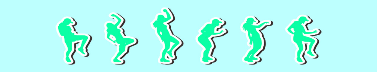 set of zumba dance cartoon icon design template with various models. vector illustration isolated on blue background