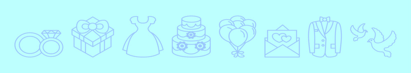 set of wedding cartoon icon design template with various models. vector illustration isolated on blue background