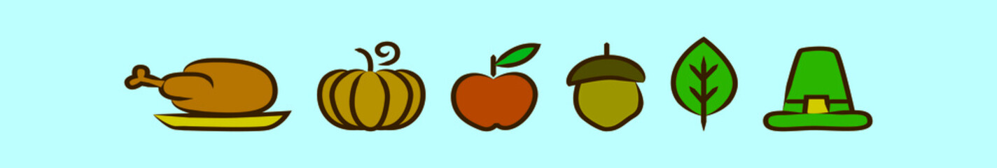 set of thanksgiving cartoon icon design template with various models. vector illustration isolated on blue background