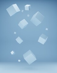 3d render, abstract monochrome colored background with floating squares