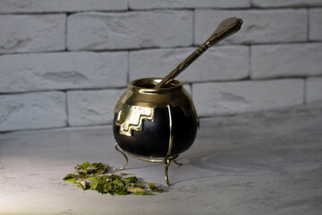 Mate tea metal pot closeup