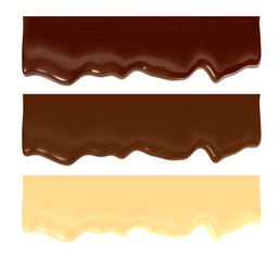 Realistic chocolate falling drops. Vector illustration isolated on white background. Сan easily be used for different backgrounds. EPS10.	