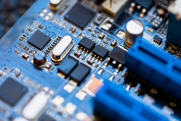 PC Motherboard with Chips, Transistors and Microprocessors