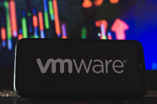 March 24, 2021, Brazil. In this photo illustration a VMware logo seen displayed on a smartphone.