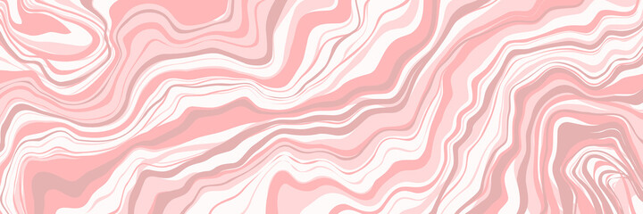 Abstract liquid background. Marble texture, natural stone, free spill of paint. Vector illustration. Long horizontal banner.