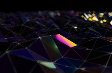 Abstract hi-tech coated low poly surface 3D rendered background 3