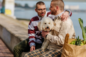 Relaxing by the river after shopping
