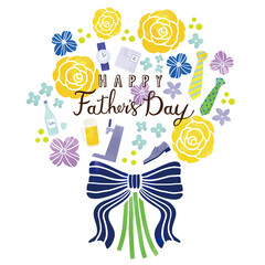 父の日　黄色のバラとプレゼントアイテム　花束