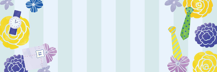 水彩タッチ　花とメンズアイテム　ストライプデザイン