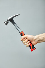 Hammer close-up. isolated on gray background. copy space