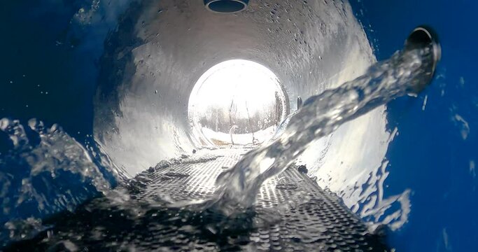 Maple water flowing in industrial equipment, maple farm, maple syrup, Canada