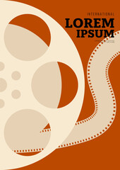 Movie and film poster design template background with vintage film reel