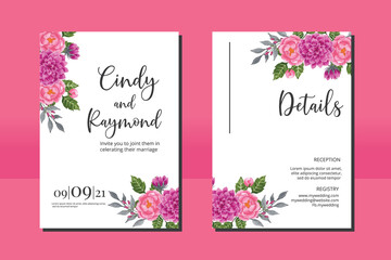 Obraz na płótnie Canvas Wedding invitation frame set, floral watercolor hand drawn Dahlia with Peony Flower design Invitation Card Template
