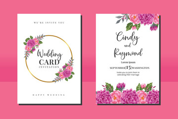 Wedding invitation frame set, floral watercolor hand drawn Dahlia with Peony Flower design Invitation Card Template