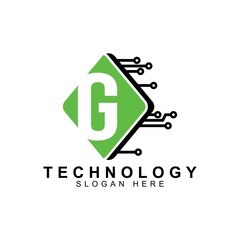 alphabet capital logo. Creative design concept green color with electrical chip illustration,