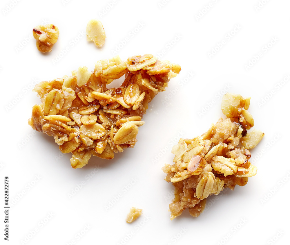 Sticker piece and crumbs of homemade granola