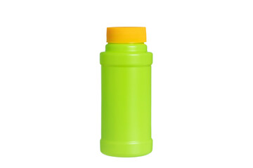 Green Plastic Bottle With orange lid on a white background.
