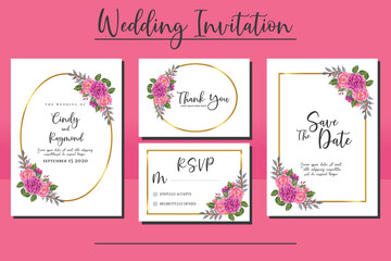 Wedding invitation frame set, floral watercolor hand drawn Dahlia with Peony Flower design Invitation Card Template