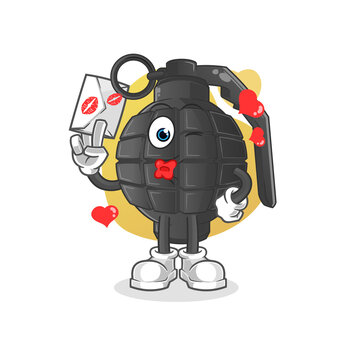 recommend clip art: hand grenade hold love letter illustration. character vector