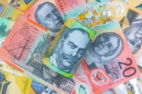 Abstract Australian currency-Australian dollar notes, plastic money concept.