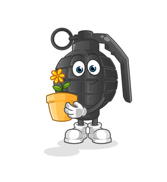 recommend clip art: hand grenade with a flower pot. character vector