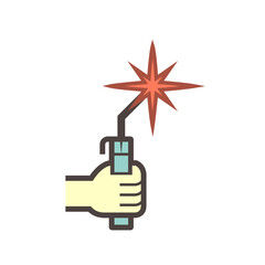 Welding electrode holder and hand welder vector icon. Also called welding rod stick or manual metal arc welding (MMA). Use to hold coated electrode and connect to engine driven welder by cable.