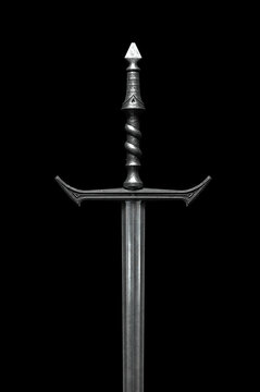 Metal sword on a dark background. 3d render