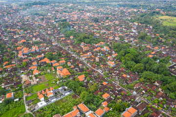 Aerial view of Ubud town center, the Bali cultural center in Indonesia